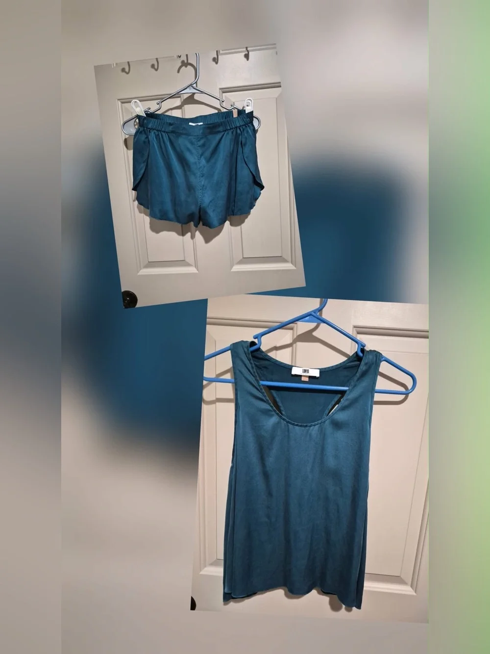 lunya Teal Satin Tank & Short Set
